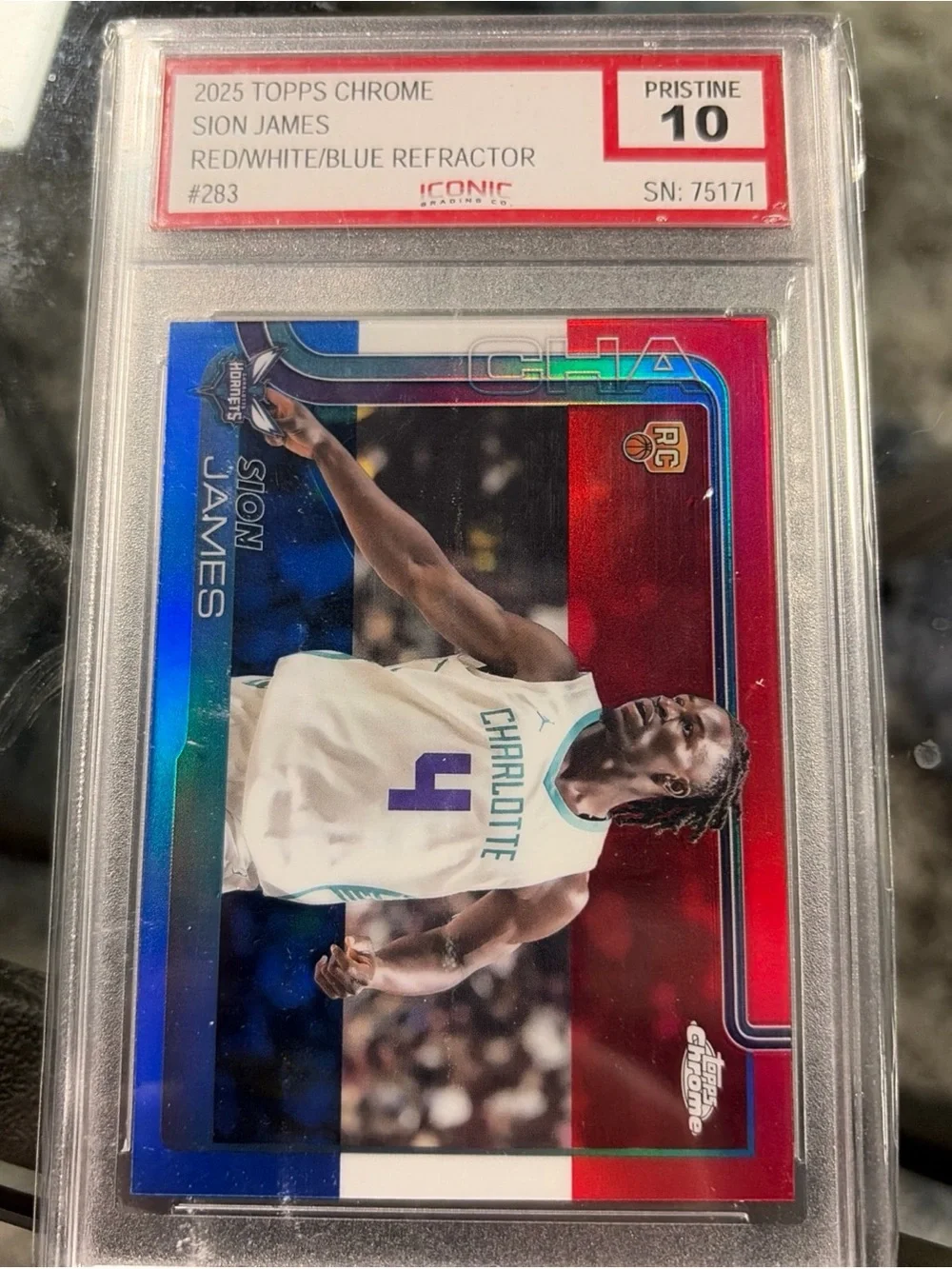 Charlotte Hornets Sion James Rookie Trading Card Red/Blue Refractor